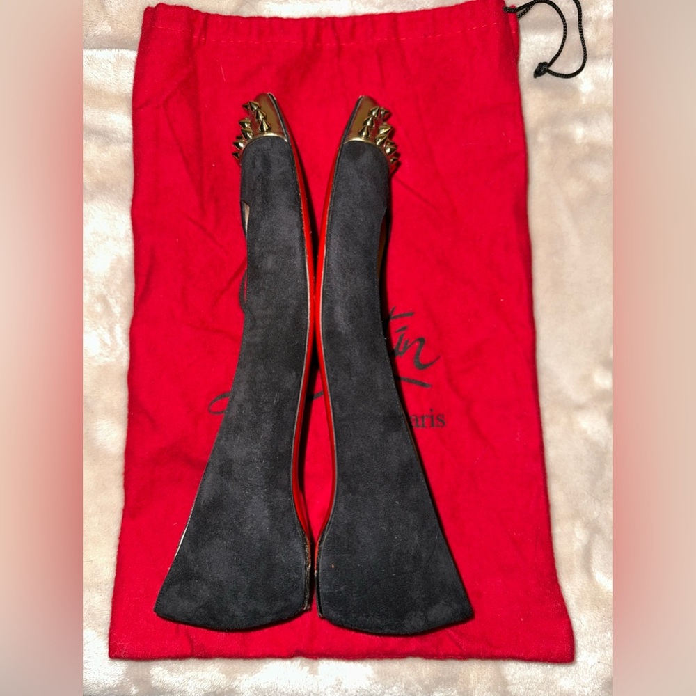 Christian Louboutin Black Geo Flat Veau Velours Specchio Toe - Picture 4 of 10